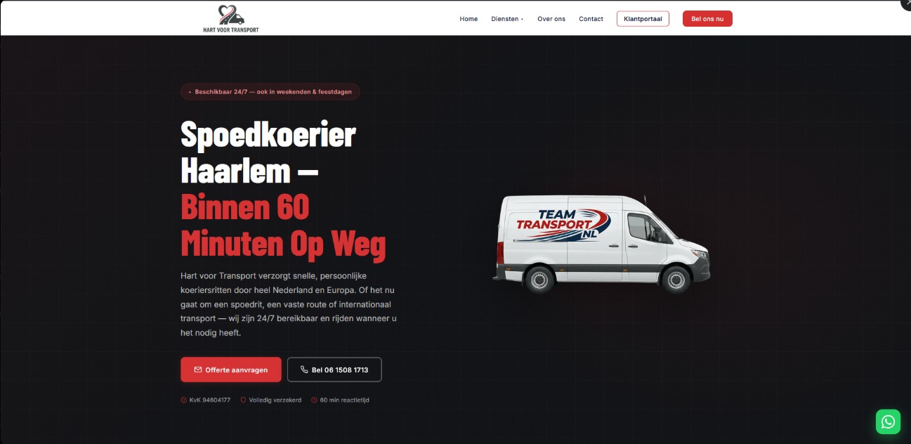 Hart voor Transport koeriersbedrijf website screenshot