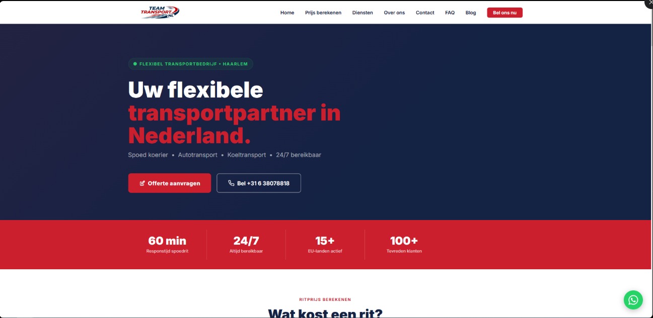 Team Transport broker website screenshot